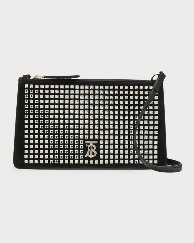 Hotfix Studded Crystal Leather Pouch Shoulder Bag